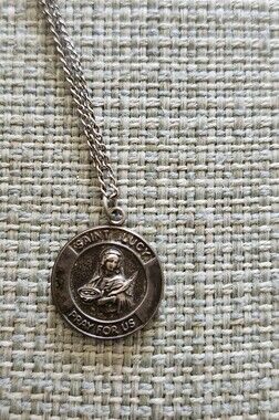 Vintage Silver Saint Lucy Medallion Necklace - Prayer Pendant